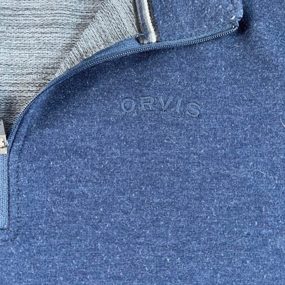 Orvis Quarter Zip Pullover Mens L Navy Blue Heathered Mock Neck Long Sleeve Logo - Picture 6 of 7